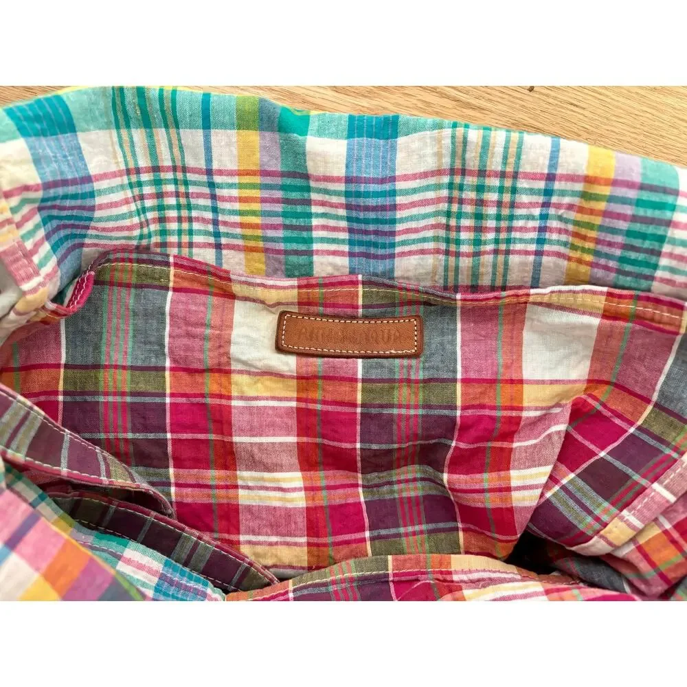 amiacalva large easy bag canvas plaid madras print tote